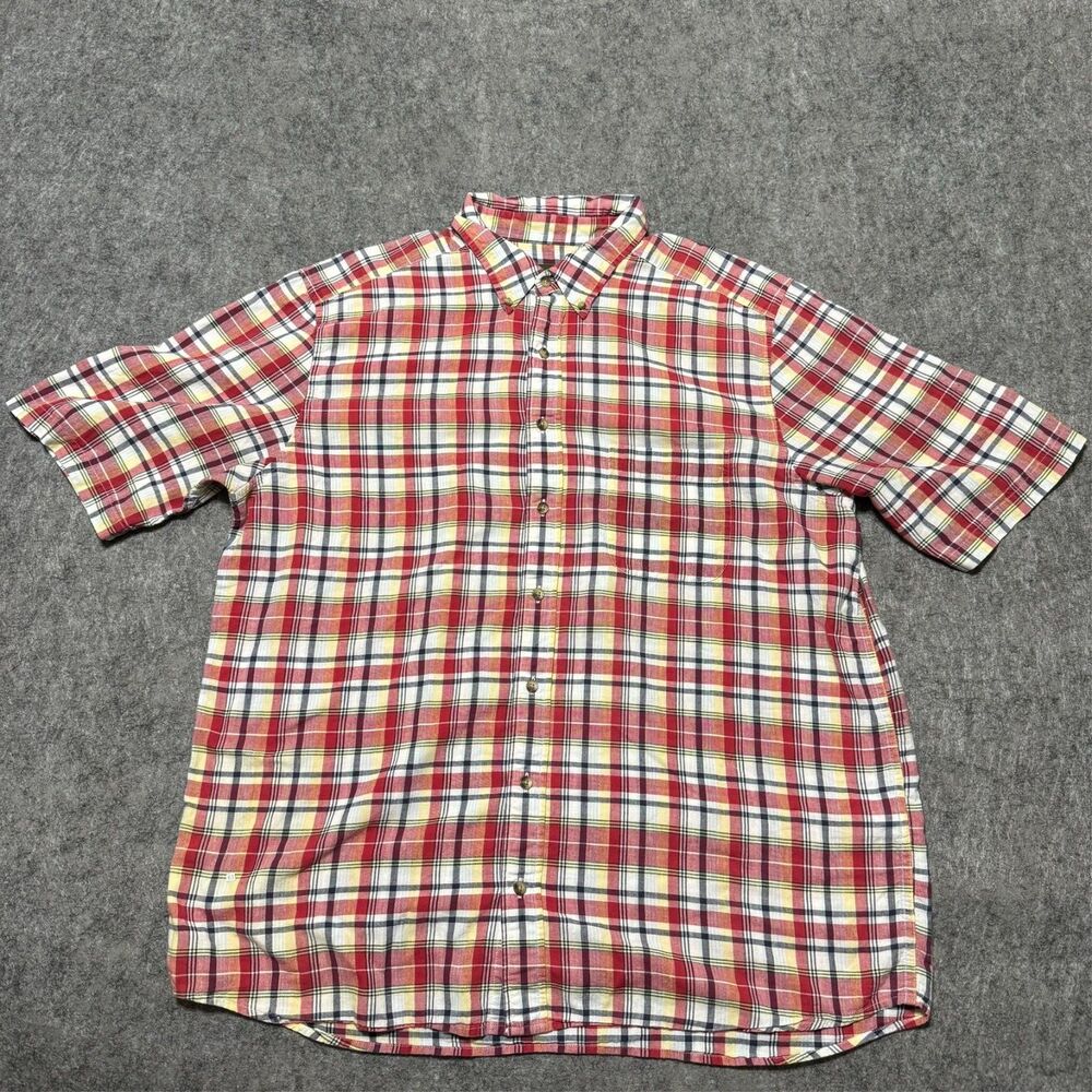 Eddie Bauer Mens Shirt XL Tal Lightweight Cotton Madras Plaid Short Sleeve
